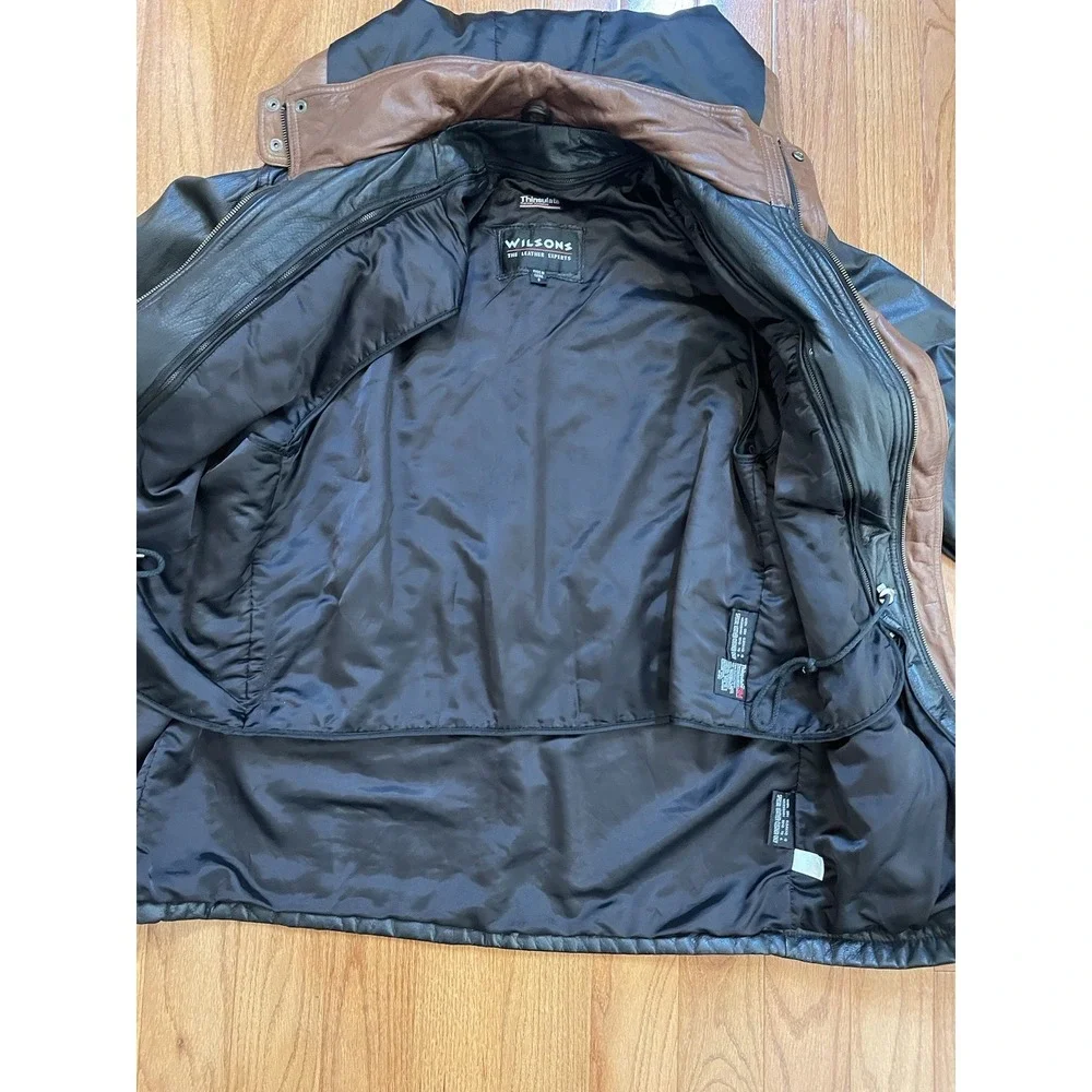 Vintage Wilson's Men's Black‎ Leather Thinsulate Hooded Jacket (1990s)